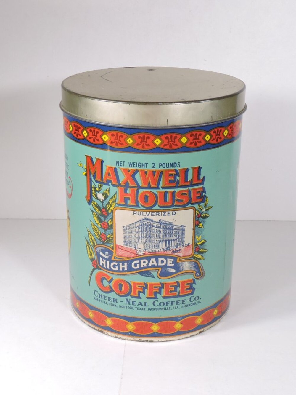 Vintage Maxwell House Metal Coffee Tin 7 1/2" Tall - 2 Lbs